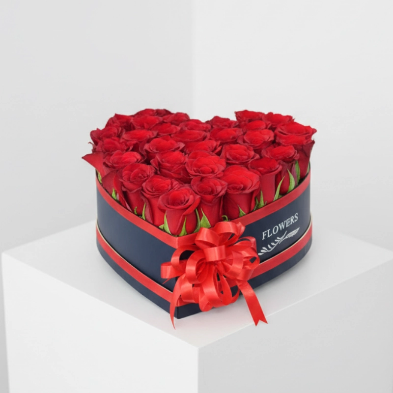 Red Roses In Heart Box